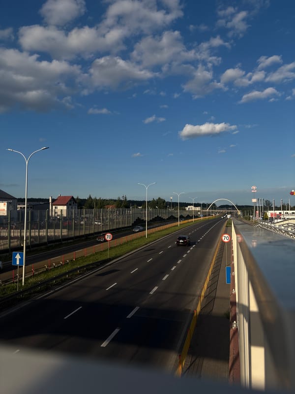 Afternoon views from a pedestrian bridge over a highway