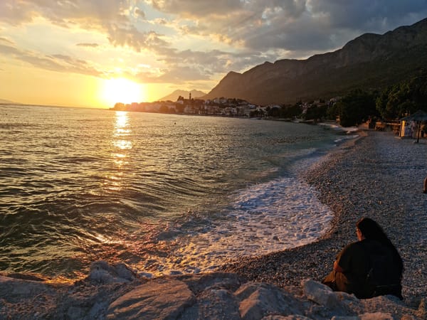 Golden hour on the Adriatic promenade in Gradac, Croatia