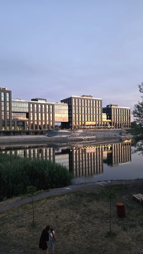Obolon waterfront at golden hour, Kyiv