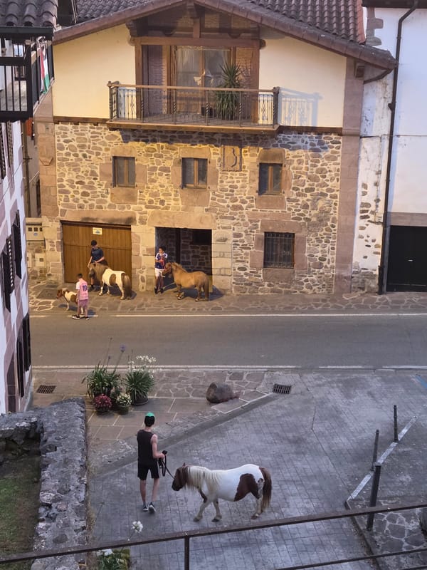 Sunset over Baztan's stone village streets, Basque Country