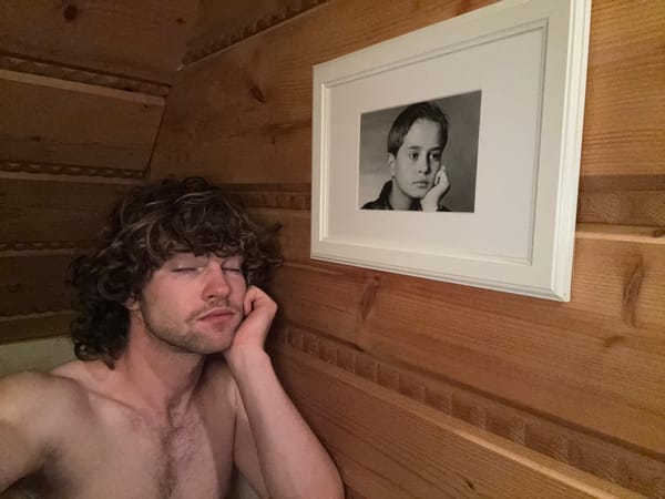 Sauna selfie session in a wooden cabin, Tylmanowa