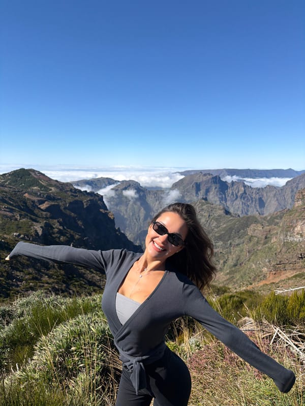 Tourists visit Pico do Arieiro viewpoint in Madeira mountains