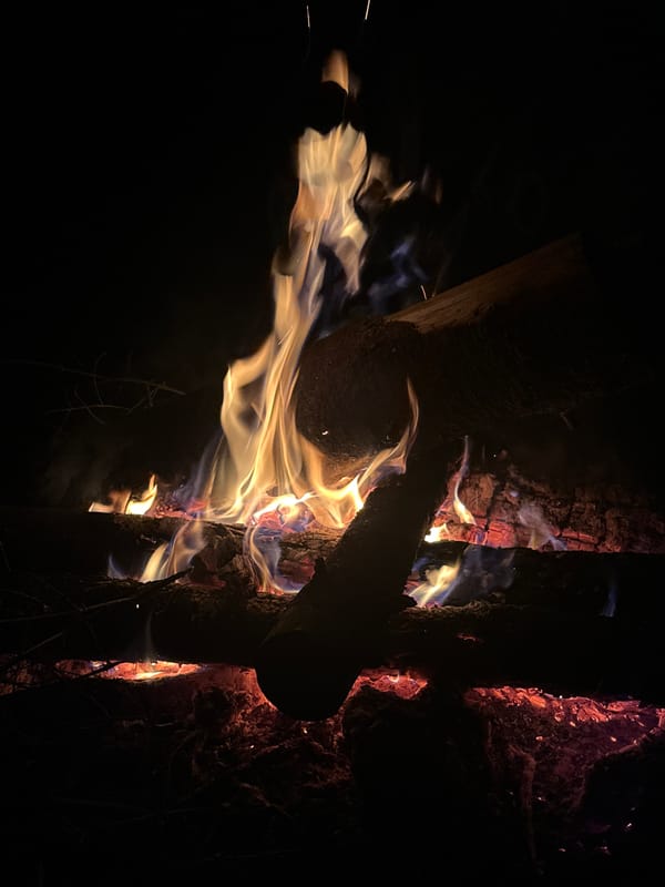 Campfire burns intensely in rural Belarus village night