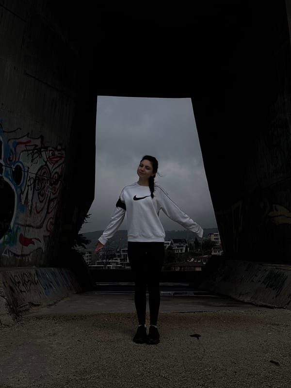 Athletic photo session at concrete monument in Varna Bulgaria