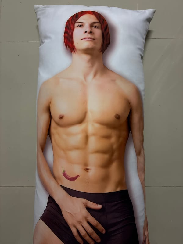 Printed character body pillow, close-up in Nha Trang