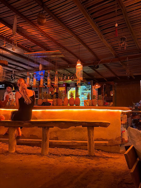 Dimly lit bar interior captured in Brisas de Zicatela