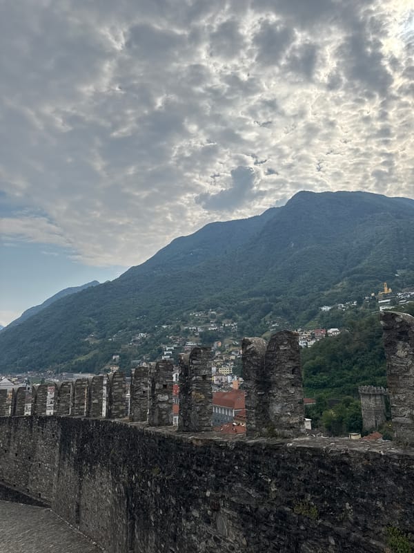 Sculpture exhibition at Bellinzona's Castel Grande, overlooking the valley