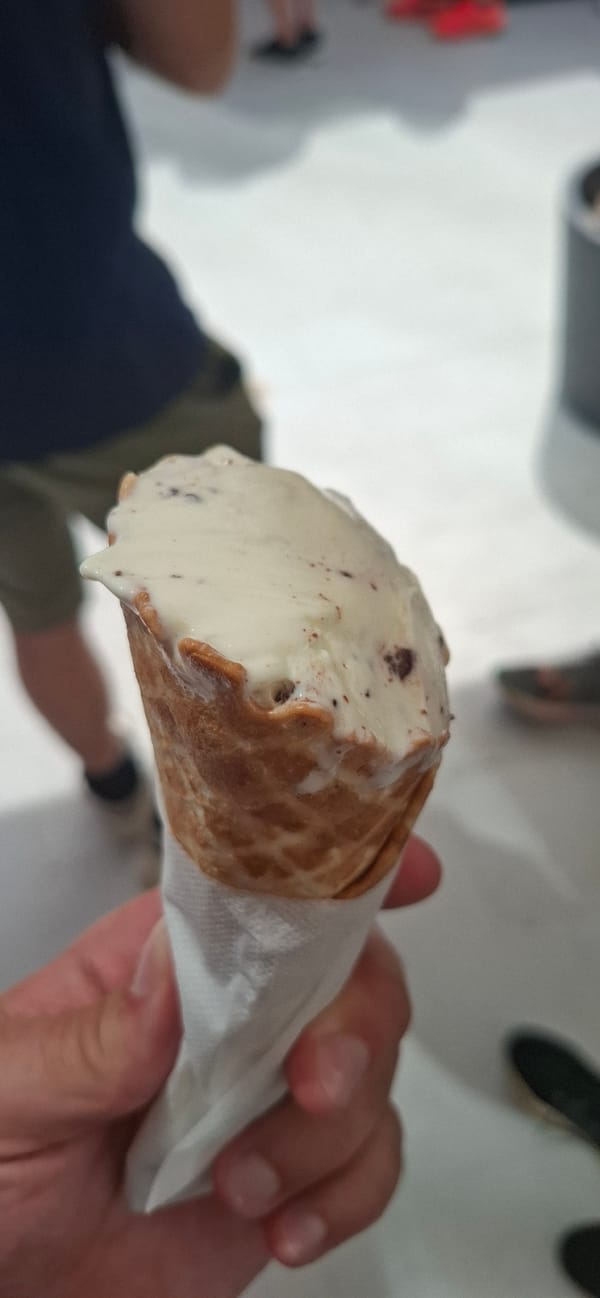 Melting vanilla cone on a summer afternoon in Sofia