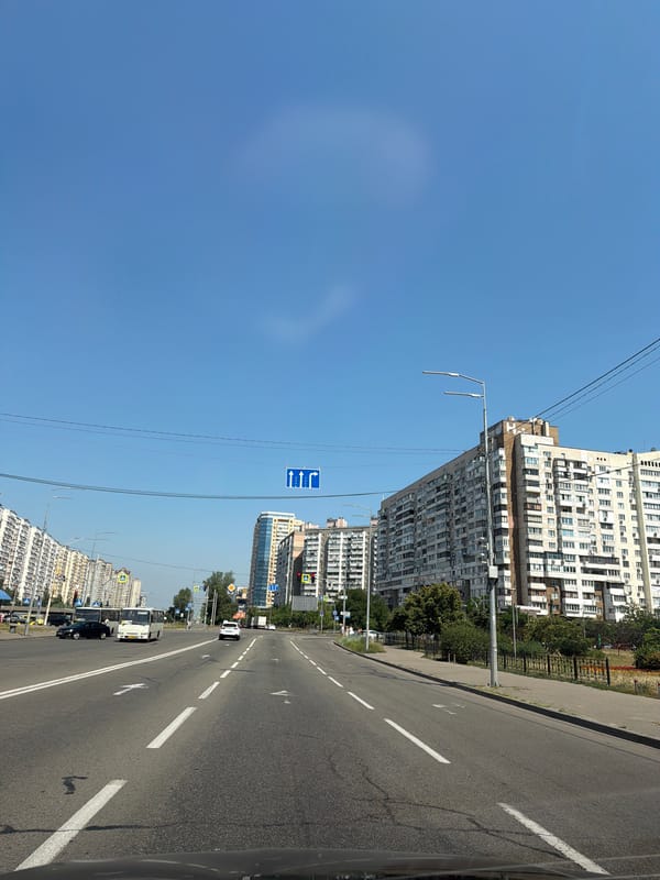 Westbound drive through Kyiv, highway to city streets