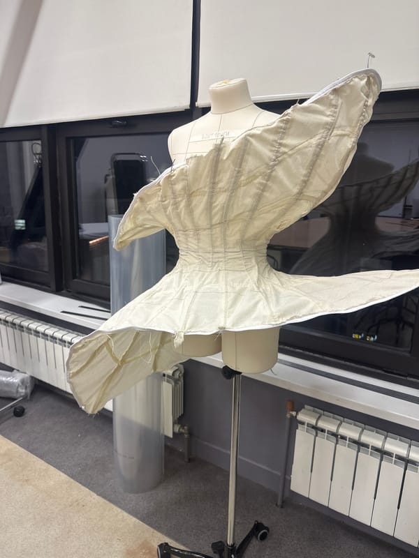 Dress forms and garment construction observed in workshop setting