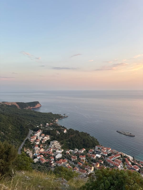 Sunset documented at Montenegro's Sveti Stefan coastal resort