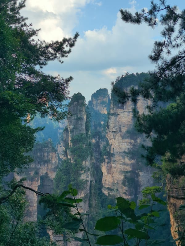 Zhangjiajie's towering sandstone pillars seen from multiple angles
