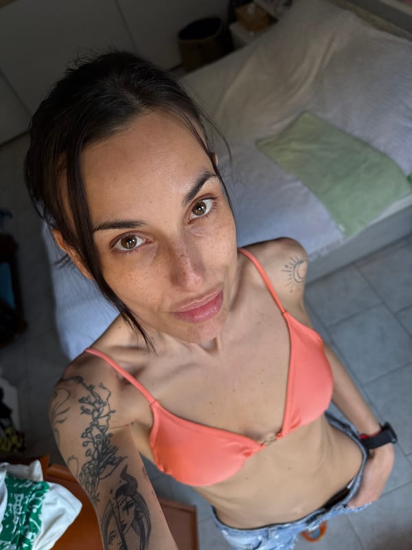 Woman photographed in casual summer attire in Chania, Greece