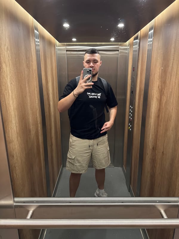 Person documents afternoon walk through Sofia neighborhoods with elevator selfies
