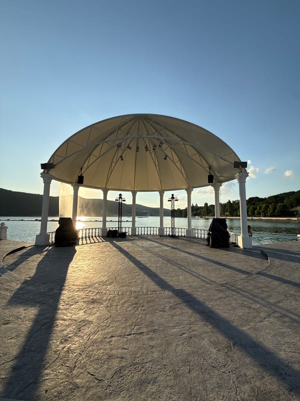 Lakeside amphitheater and sunset promenade in Abrau-Dyurso