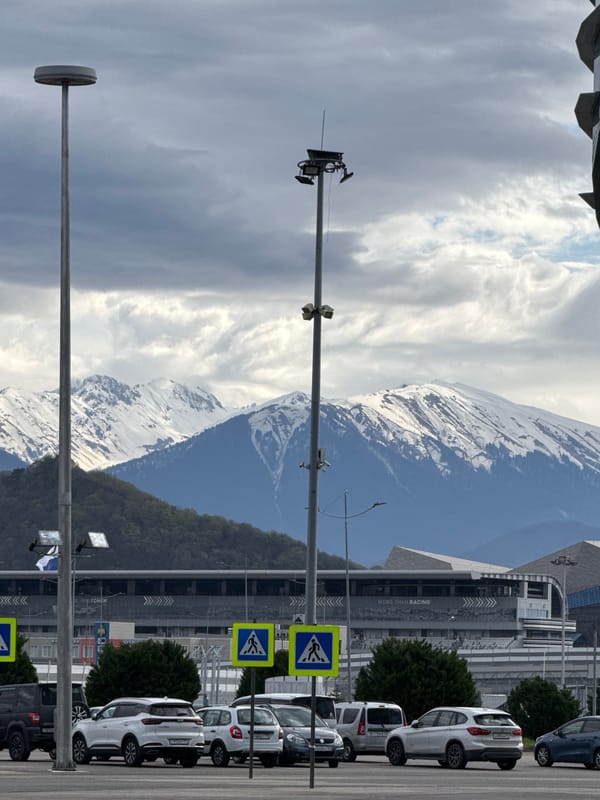 Tourist visits Olympic Park landmarks in Sirius, Russia