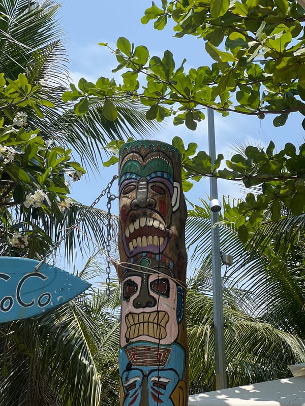 Wooden tiki decoration spotted at Vietnamese heritage area