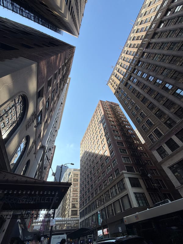 Chicago buildings photographed from below showing architectural diversity