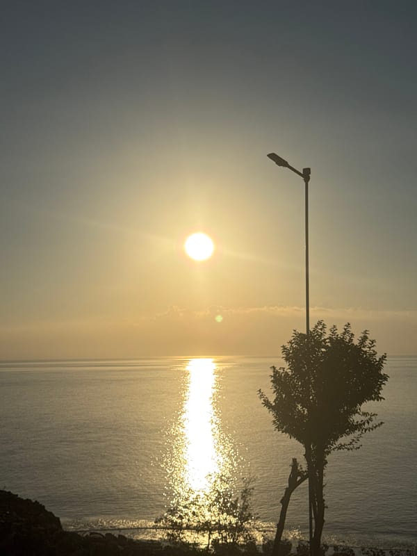 Morning coastal views and construction activity in Kertasari