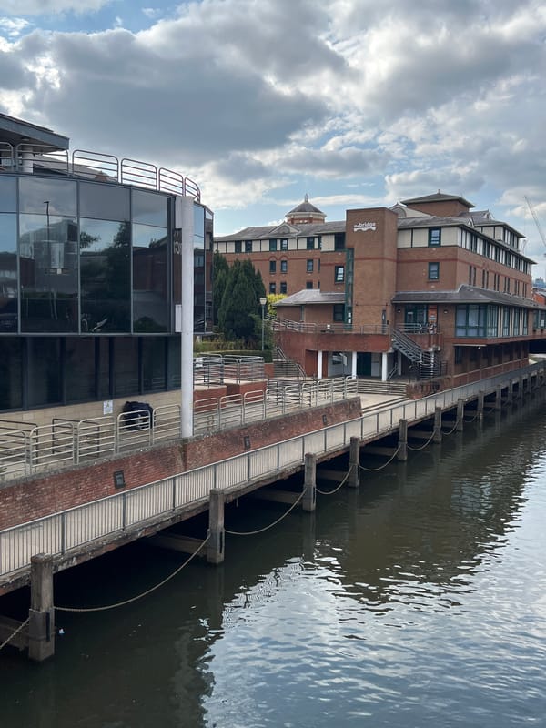 Street-level scenes from Guildford's mix of old and new architecture