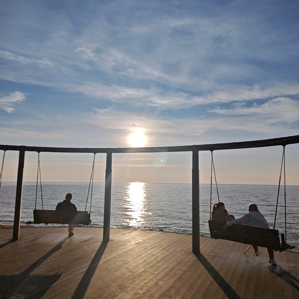 Evening life captured in Ukrainian seaside town Shcholkino