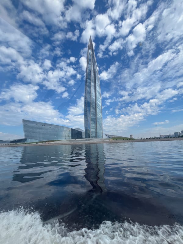 Wakeboarding on the Neva with Lakhta Center in view