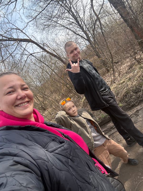 Family enjoys spring nature walk in Dmitrov woods