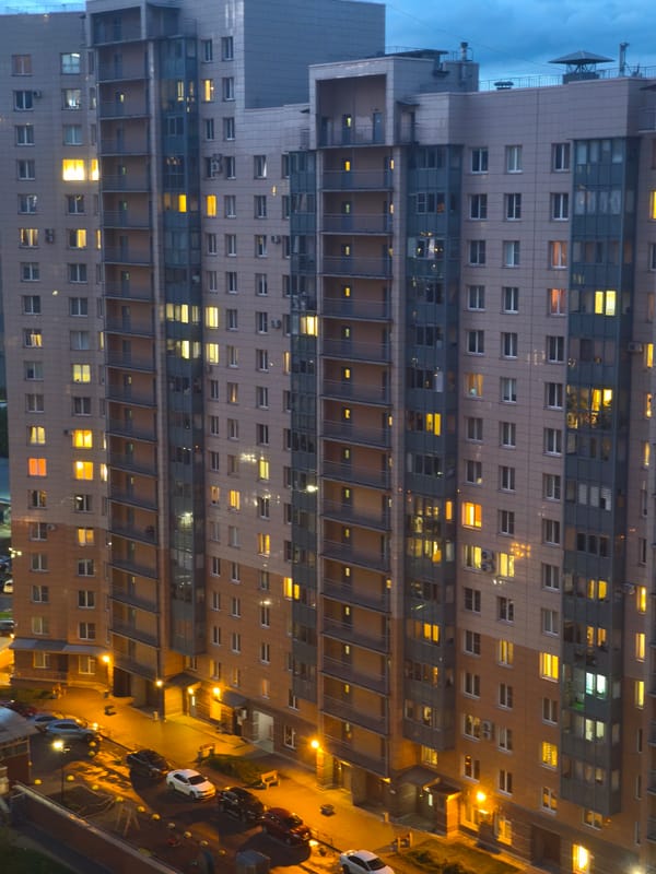 Saint Petersburg apartment complex observed at twilight