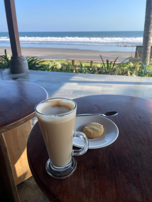 Lazy beach café morning at a Bali resort with ocean views