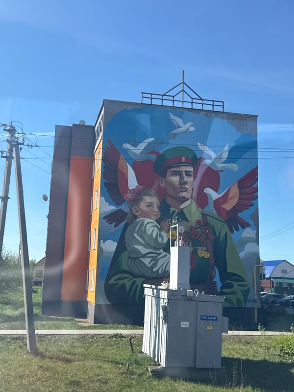 Military-themed mural featuring soldier and child spotted in Osa, Russia