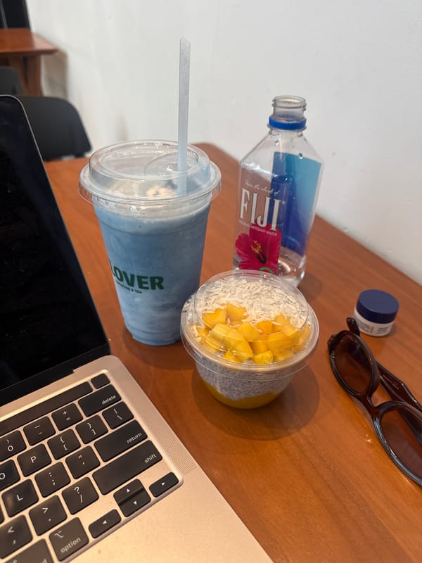 Desk items captured during evening work break in New York