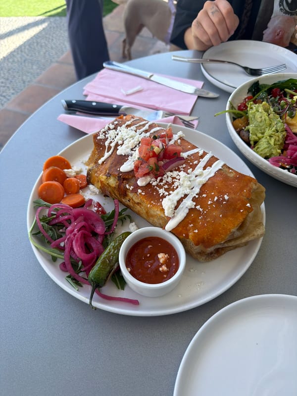 Outdoor meal photographed at Palm Desert patio location