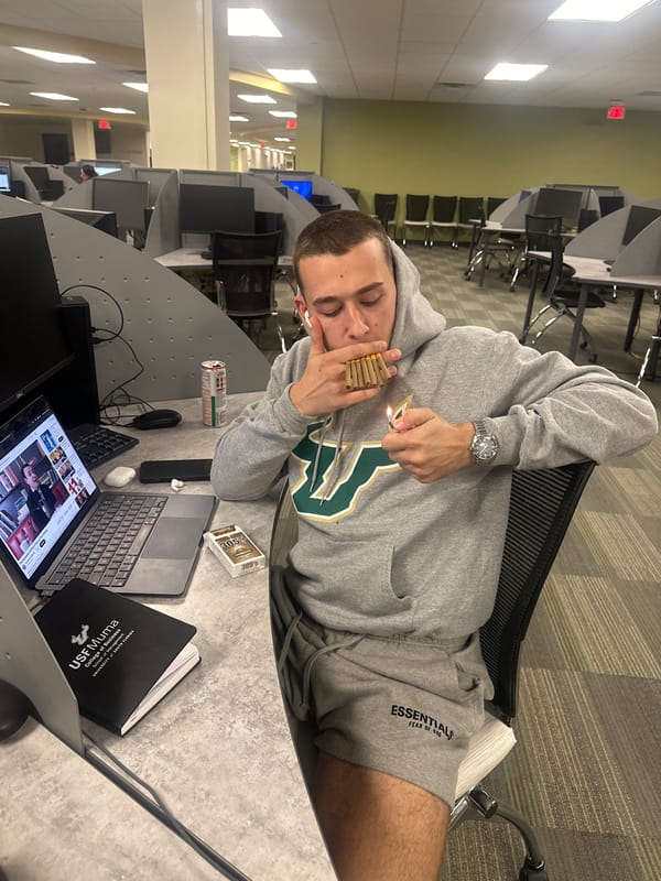 Student studies late night at Tampa university computer lab