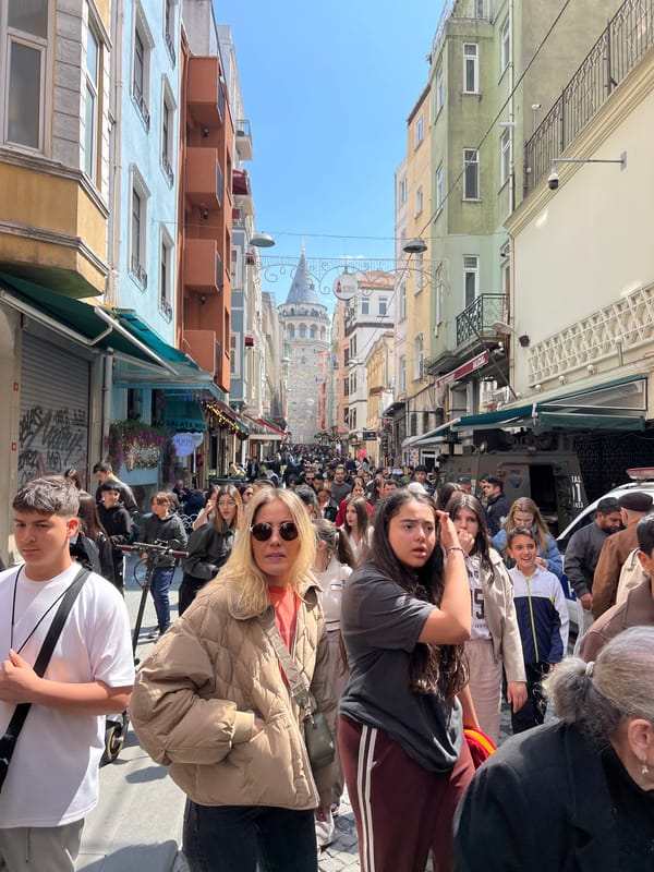 Morning crowds gather around Galata Tower in Istanbul's Beyoğlu district