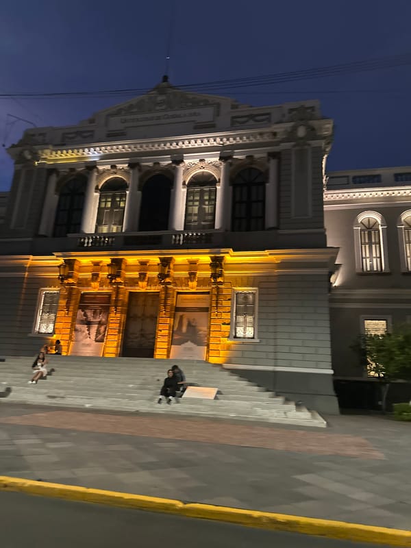 University of Guadalajara's Paraninfo building photographed illuminated at night