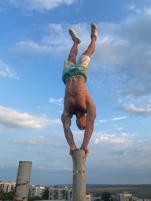 Handstand on a concrete pillar in Pleven, Bulgaria