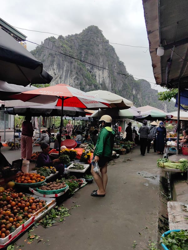 Morning market activity captured in Ha Long Ward, Vietnam