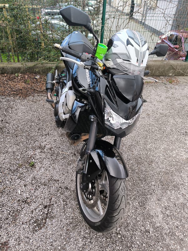 Motorcycle with helmet parked in Sofia, Bulgaria