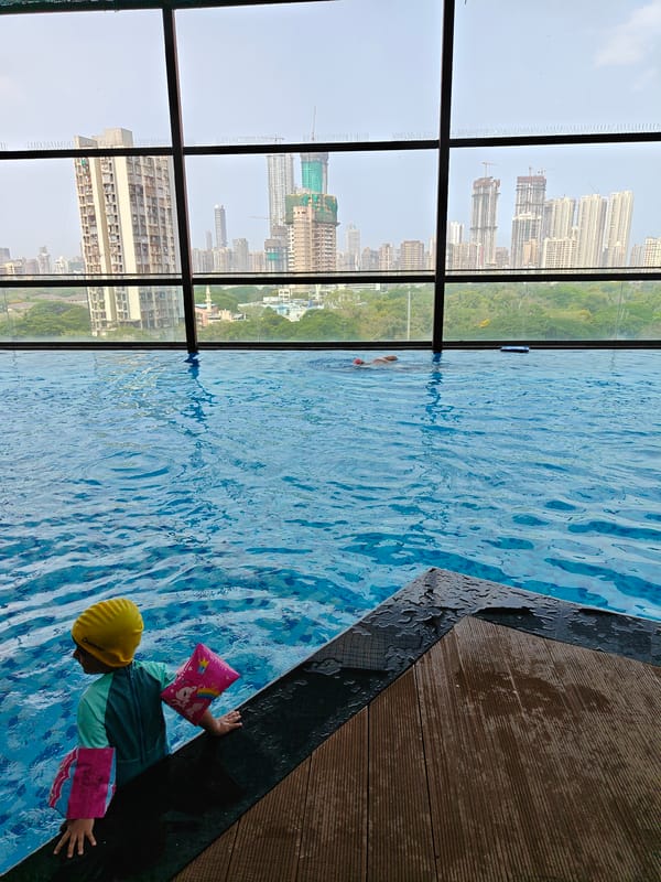 Early morning swimming session at Mumbai rooftop pool facility