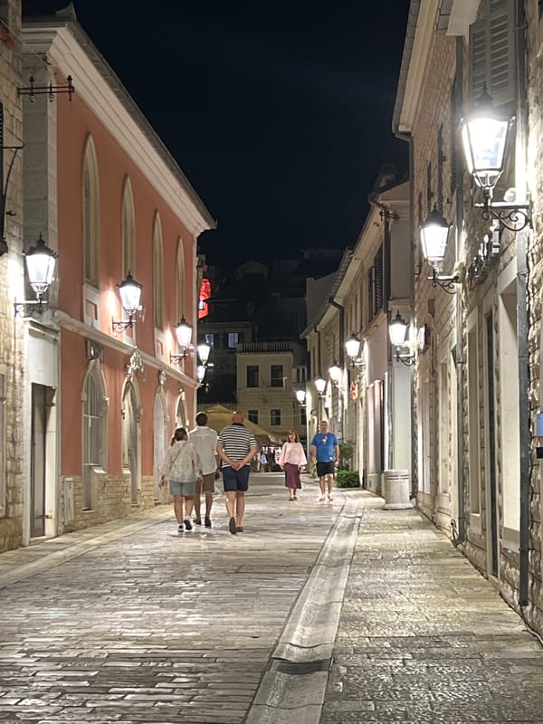 Herceg Novi's Old Town buzzes on a warm July night