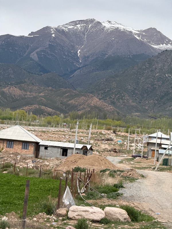 Clear morning views of snow-capped mountains in Kyrgyzstan