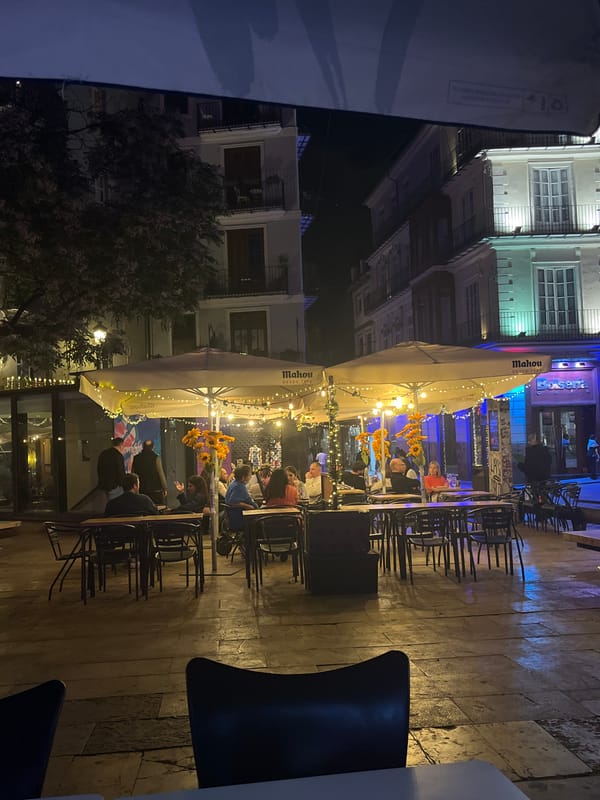 Valencia restaurant draws evening diners with colorful lighting display