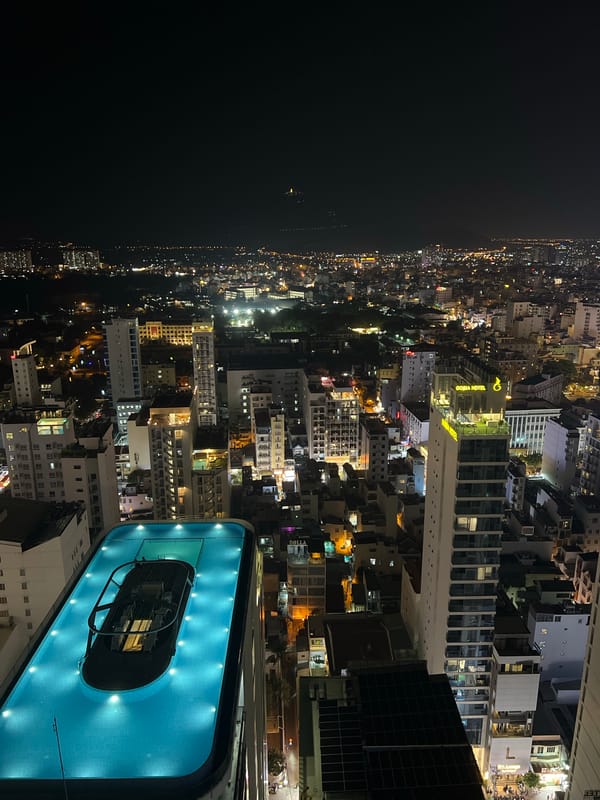 Aerial night view captures illuminated Nha Trang coastline