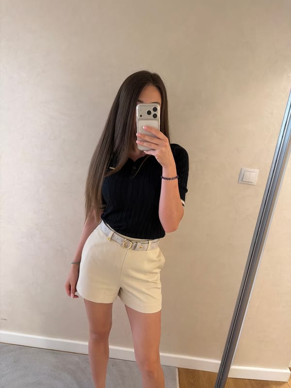 Mirror selfie session in Varna, same outfit, two takes.