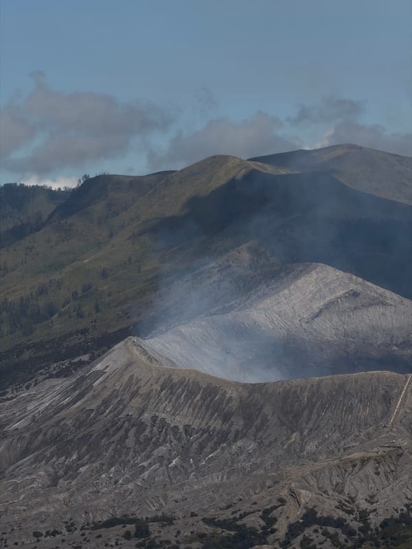 Morning views across Mount Bromo's caldera from Cemorolawang