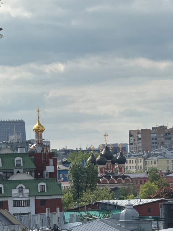 Orthodox churches with onion domes photographed in Moscow