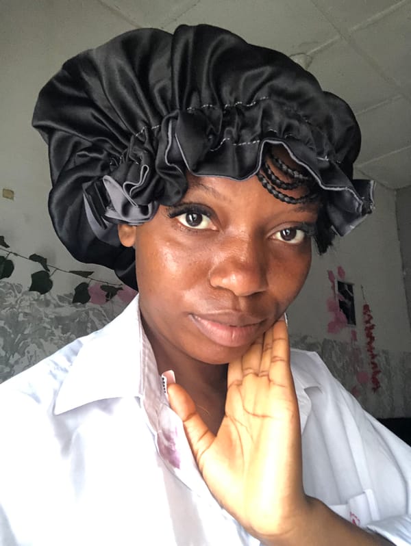 Close-up selfie series in black bonnet and white shirt