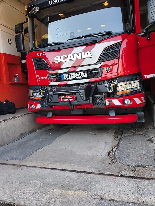 Inside and outside Tukums fire station, Latvia's rescue service trucks on show