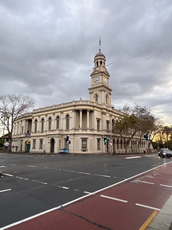 Heritage buildings and Sydney streetscapes on a July morning