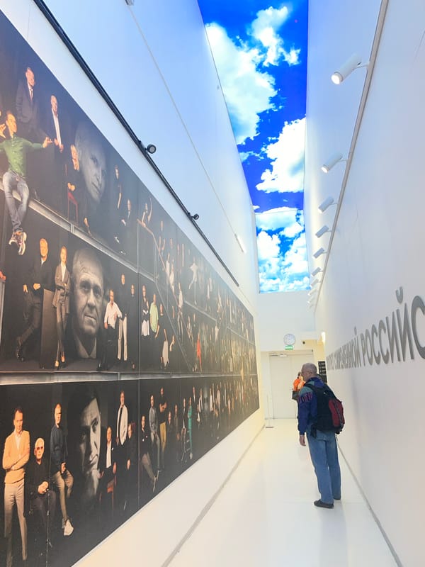 Visitors explore art gallery and cultural exhibits in Khimki